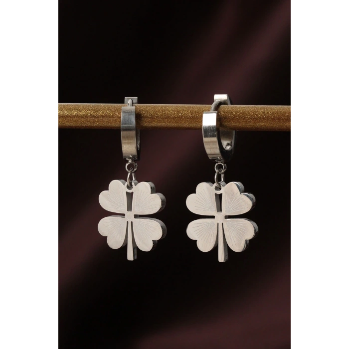 HEYF 316L Çelik Gümüş Renk Yonca Küpe