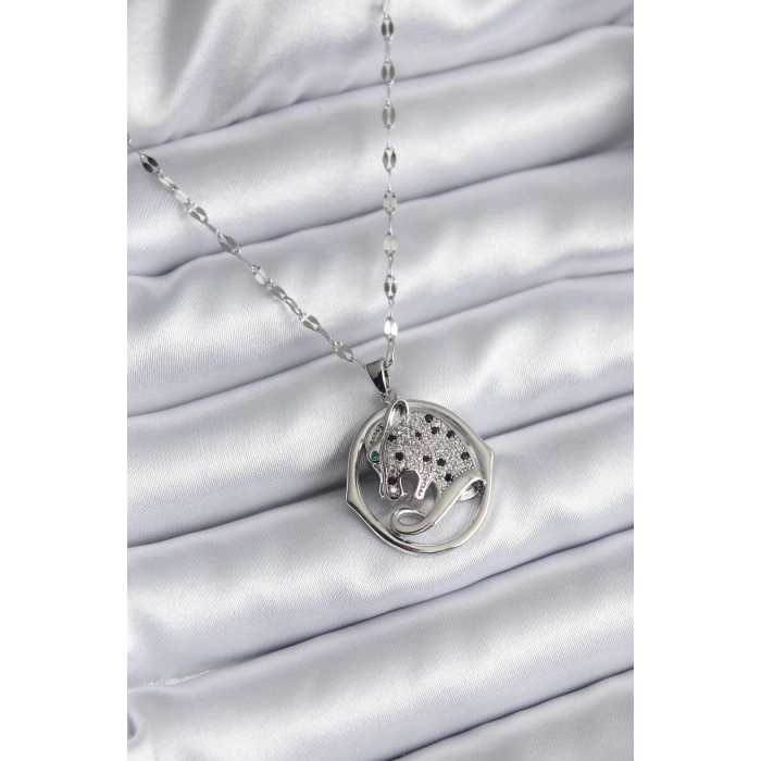 HEYF 316L Çelik Gümüş Renk Zirkon Taşlı Jaguar Model Kadın Kolye