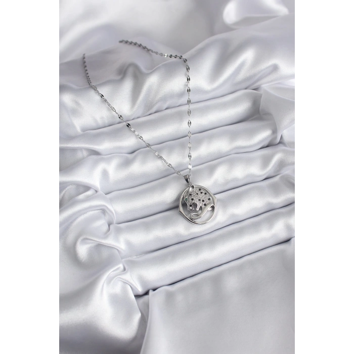 HEYF 316L Çelik Gümüş Renk Zirkon Taşlı Jaguar Model Kadın Kolye