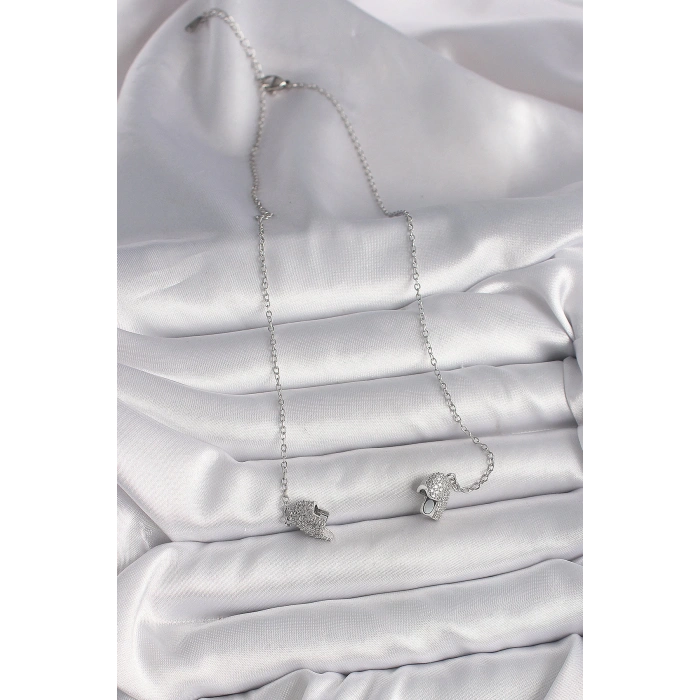 HEYF 316L Çelik Gümüş Renk Zirkon Taşlı Mıknatıslı Kalp Model Kadın Kolye