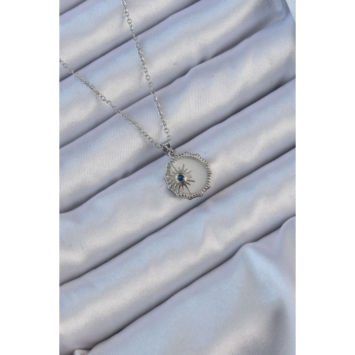 HEYF 316L Çelik Gümüş Renk Zirkon Taşlı Mineli Kutup Yıldızı Kolye