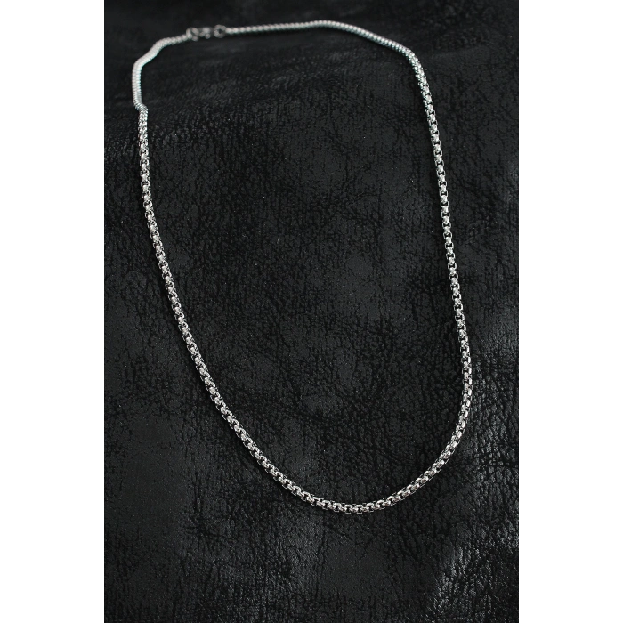 HEYF 316L Çelik Örme Zincir Model Gümüş Renk Erkek Kolye