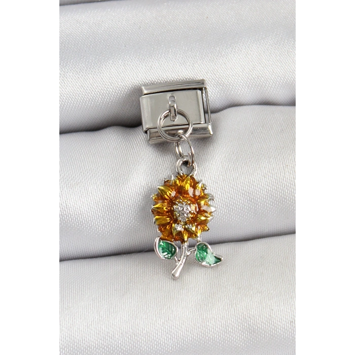 HEYF 316L Çelik Sallantılı Ayçiçeği Model Gümüş Renk Nomination Charm