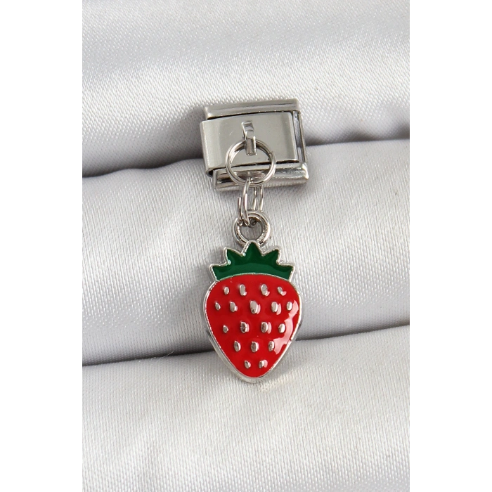 HEYF 316L Çelik Sallantılı Çilek Model Gümüş Renk Nomination Charm