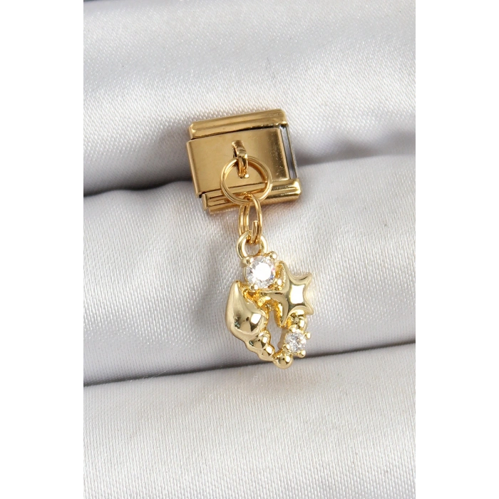 HEYF 316L Çelik Sallantılı Zirkon Taşlı Deniz Kabuğu Ve Yıldız Model Gold Renk Nomination Charm