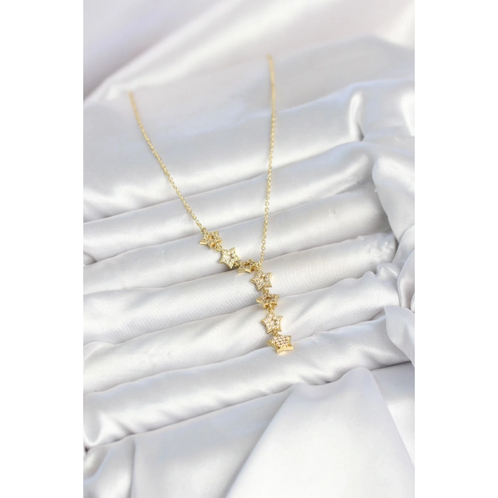 HEYF 316L Çelik Yıldız Model Gold Renk Zirkon Taşlı Kadın Kolye