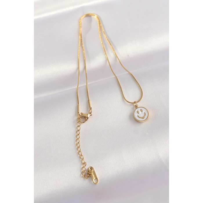 HEYF 316L Çelik Zincir Altın Renk Mermer Desenli Minimal Smile Kolye
