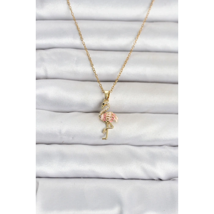 HEYF 316L Çelik Zincir Gold Renk Flamingo Model Kadın Kolye