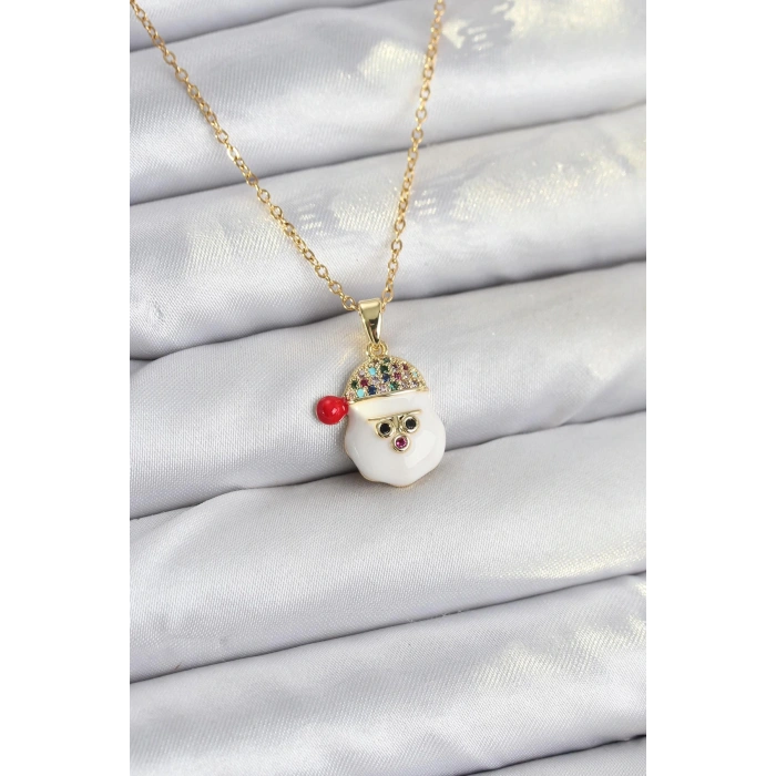 HEYF 316L Çelik Zincir Gold Renk Şapkalı Kardan Adam Kafası Model Yılbaşı Temalı Kadın Kolye