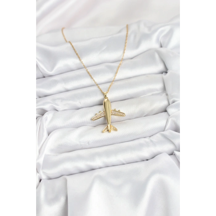 HEYF 316L Çelik Zincir Gold Renk Uçak Model Kadın Kolye