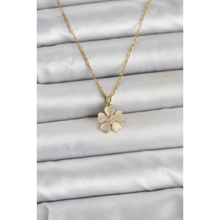 HEYF 316L Çelik Zincir Gold Renk Yonca Model Kadın Kolye