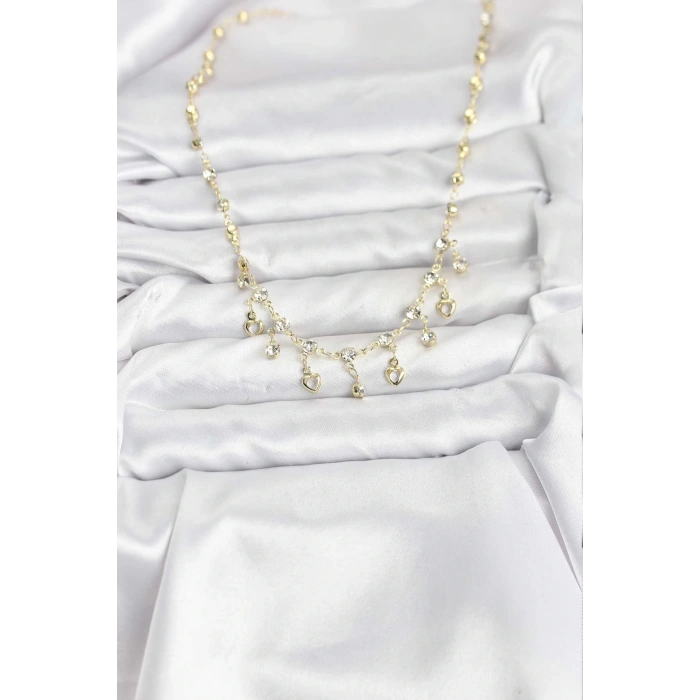 HEYF 316L Çelik Zincir Gold Renk Zirkon Taşlı Kadın Kolye