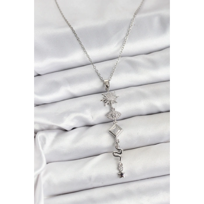 HEYF 316L Çelik Zincir Gümüş Renk Güneş ve Enerji Model Kadın Y Kolye