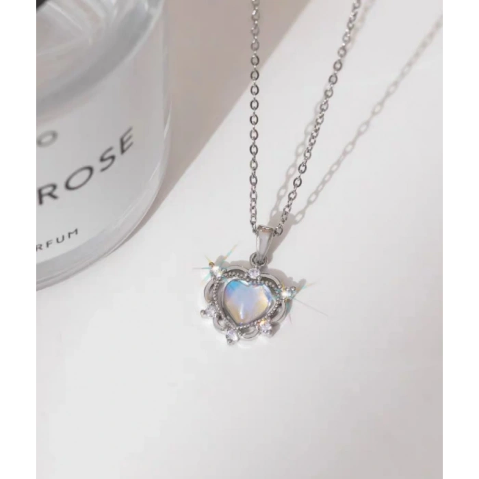 HEYF 316L Çelik Zincir Gümüş Renk Kalp Model Kadın Kolye