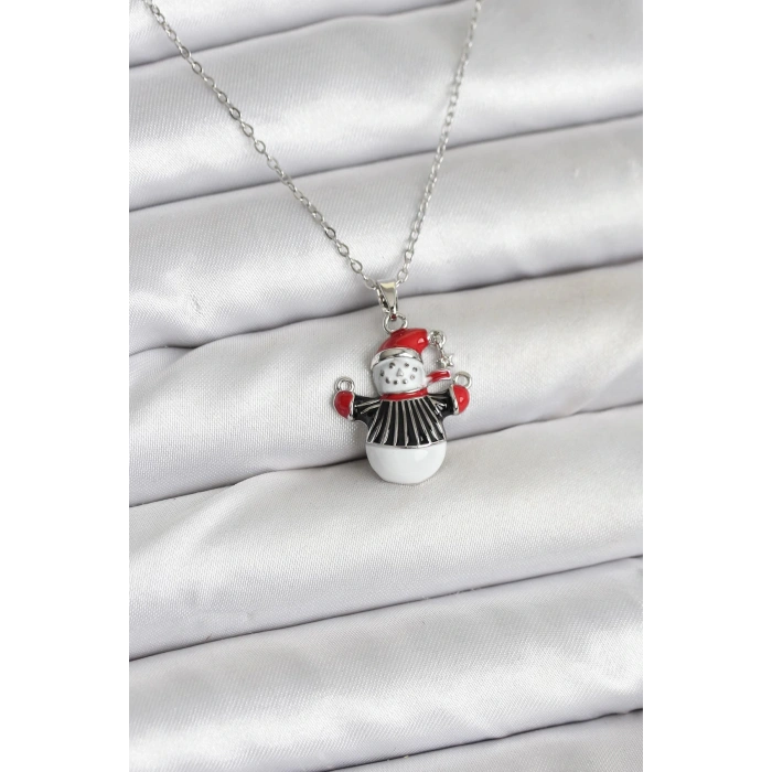HEYF 316L Çelik Zincir Gümüş Renk Kardan Adam Figürlü Yılbaşı Temalı Kadın Kolye