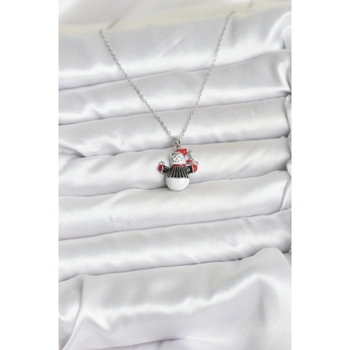 HEYF 316L Çelik Zincir Gümüş Renk Kardan Adam Figürlü Yılbaşı Temalı Kadın Kolye