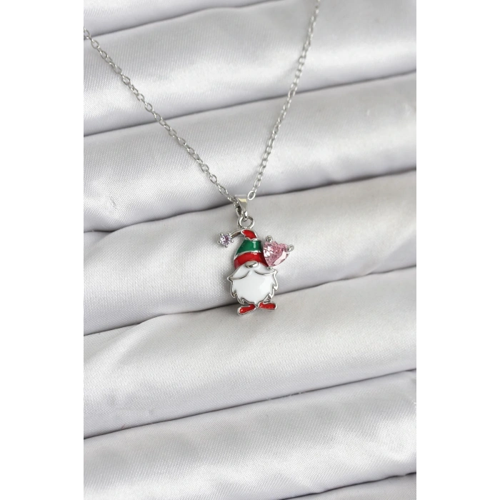 HEYF 316L Çelik Zincir Gümüş Renk Yılbaşı Teması Kadın Kolye