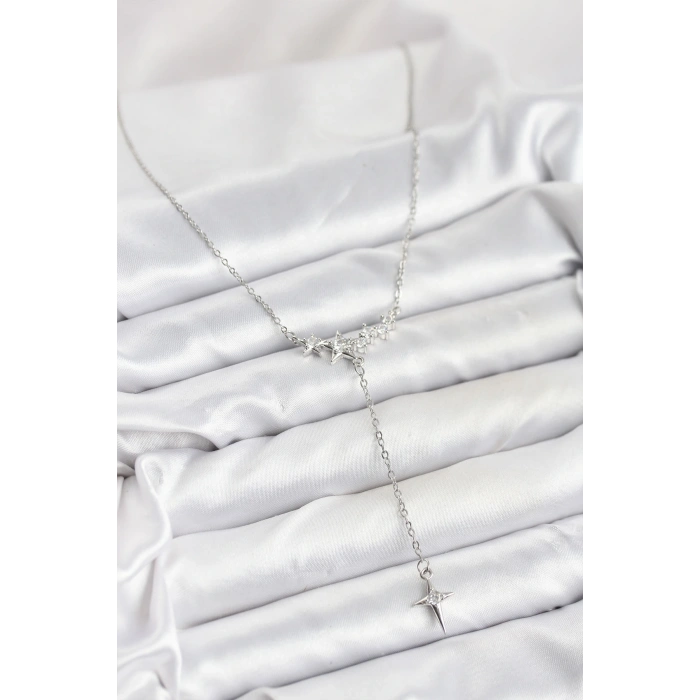 HEYF 316L Çelik Zincir Gümüş Renk Yıldız Model Y Kadın Kolye