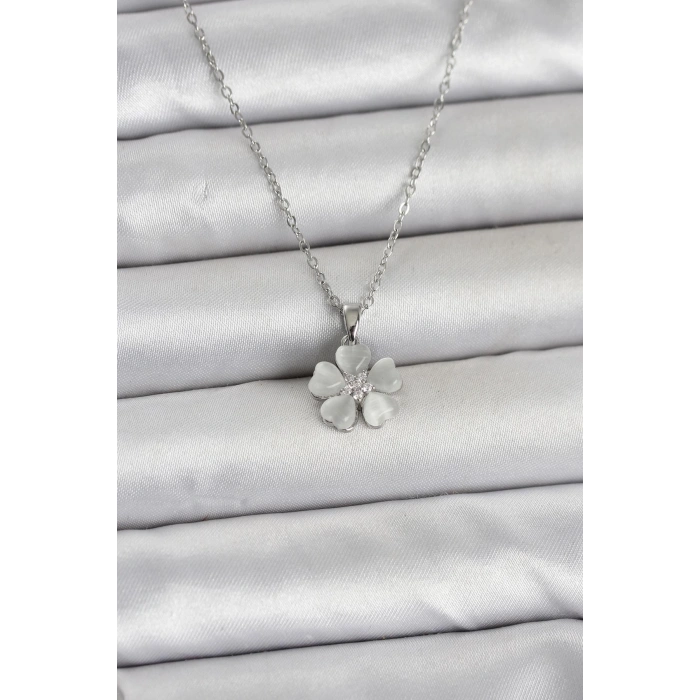 HEYF 316L Çelik Zincir Gümüş Renk Yonca Model Kadın Kolye