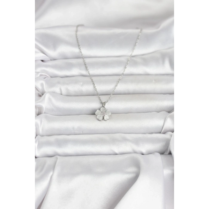 HEYF 316L Çelik Zincir Gümüş Renk Yonca Model Kadın Kolye