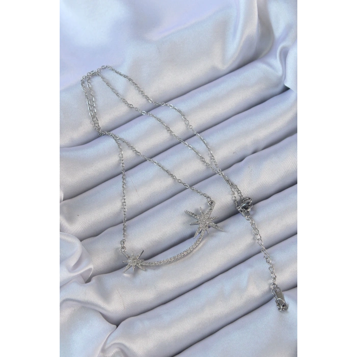 HEYF 316L Çelik Zincir Gümüş Renk Zirkon Taşlı Kutup Yıldızı Kolye