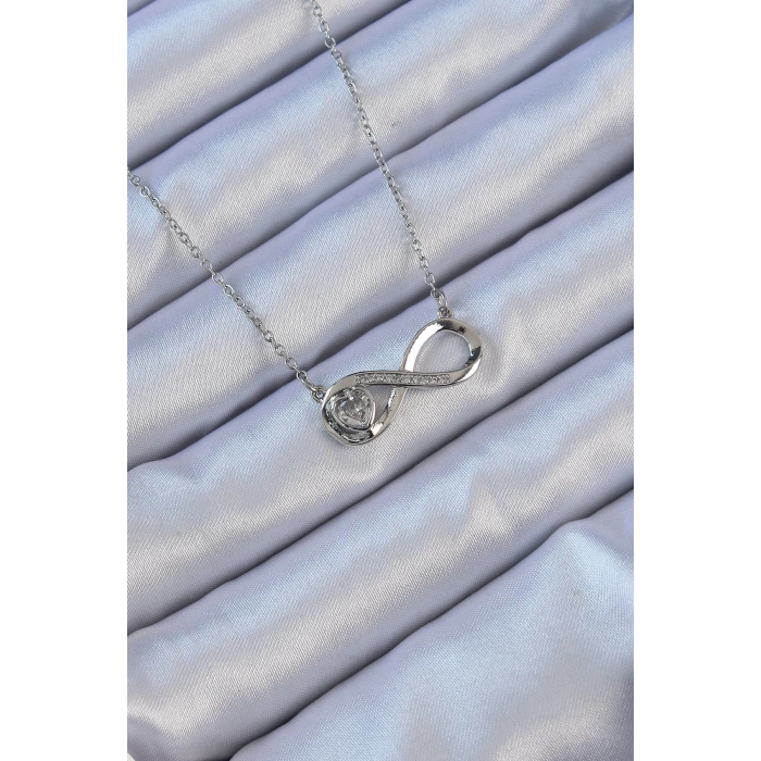 HEYF 316L Çelik Zincir Gümüş Renk Zirkon Taşlı Minimal Kalp Figür Sonsuzluk Kolye