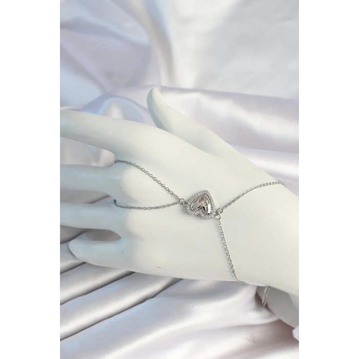 HEYF 316L Çelik Zincirli Gümüş Renk Kalp Figürlü Zirkon Taşlı Şahmeran