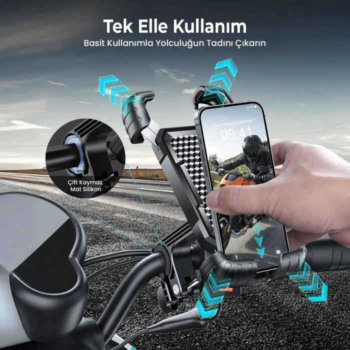 HEYF 360° Derece Ayarlanabilen Gidon Bağlantılı Bisiklet Motosiklet İçin Abs 4-7.8″ İnç Telefon Tutucu