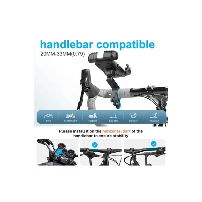 HEYF 360° Derece Ayarlanabilen Gidon Bağlantılı Bisiklet Motosiklet İçin Abs 4-7.8″ İnç Telefon Tutucu