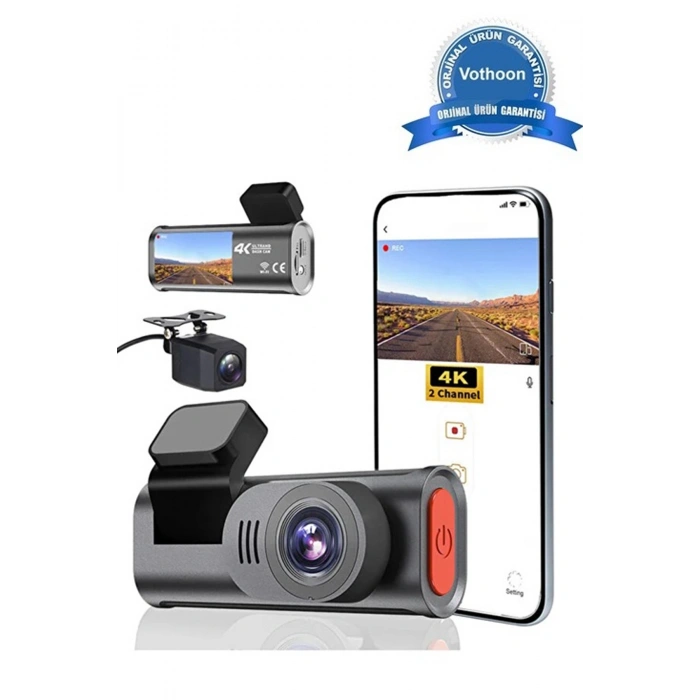 HEYF 4k Wifi Çift Kameralı Araç Kamerası Gece Görüşlü G-sensörlü Dash Cam 170 Derece