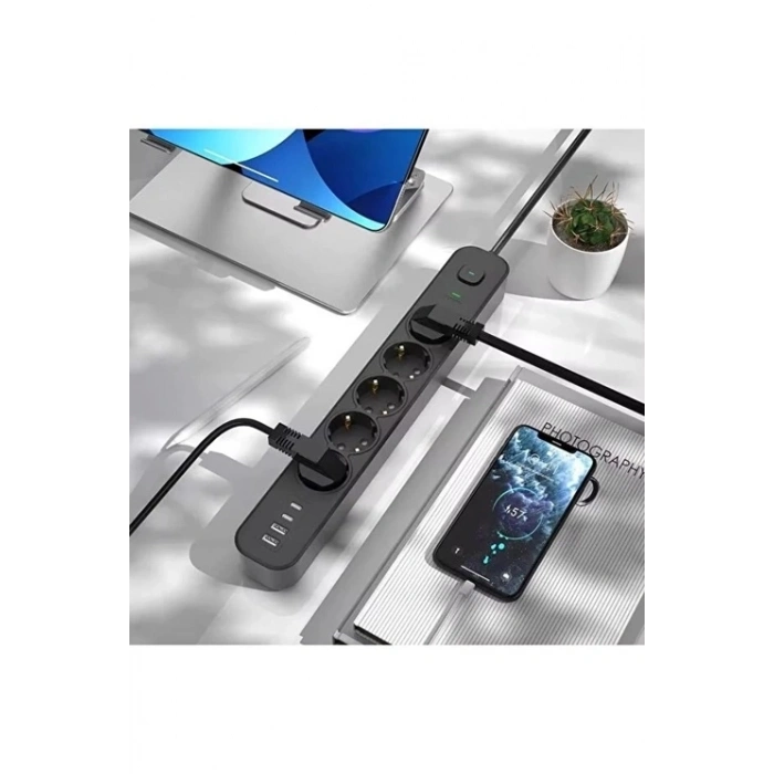 HEYF 5 Prizli Akım Korumalı Uzatma Kablosu | 2xusb-a + 2xusb-c | 3680w - 2m Kablo
