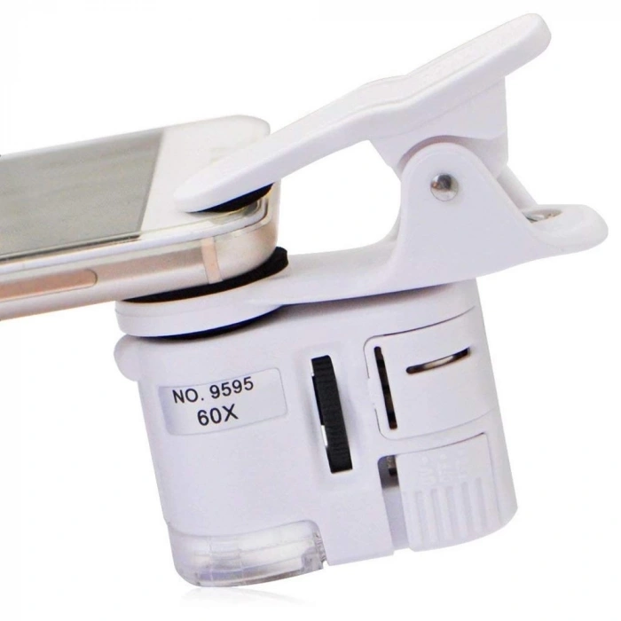 HEYF 60x Mini Cep Telefonu Için Mandallı Mikroskop Uv Ledli Büyüteç Model Al2431