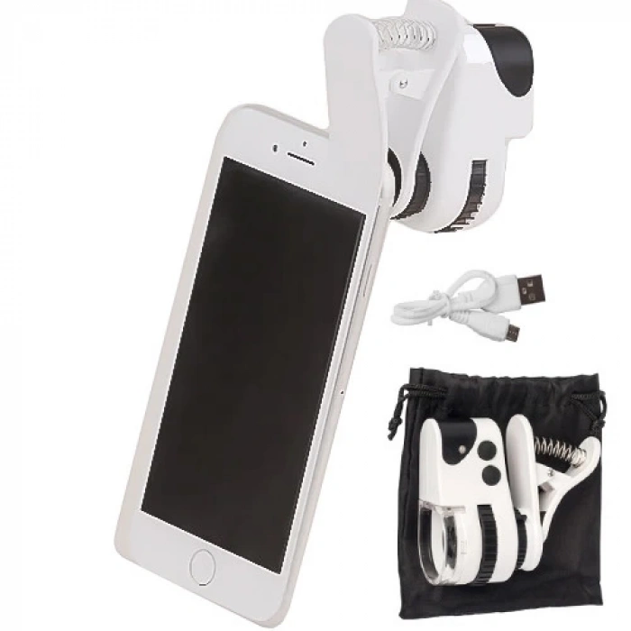 HEYF 60x Mini Cep Telefonu Için Mandallı Mikroskop Uv Ledli Büyüteç Model Al2431