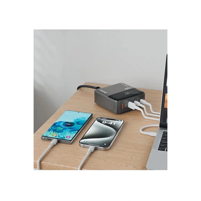 HEYF 65w Masaüstü 4 Portlu Hızlı Şarj Cihazı İstasyonu 2xusb-a, 2xtype-c Giriş,1,5 Mt. Kablo