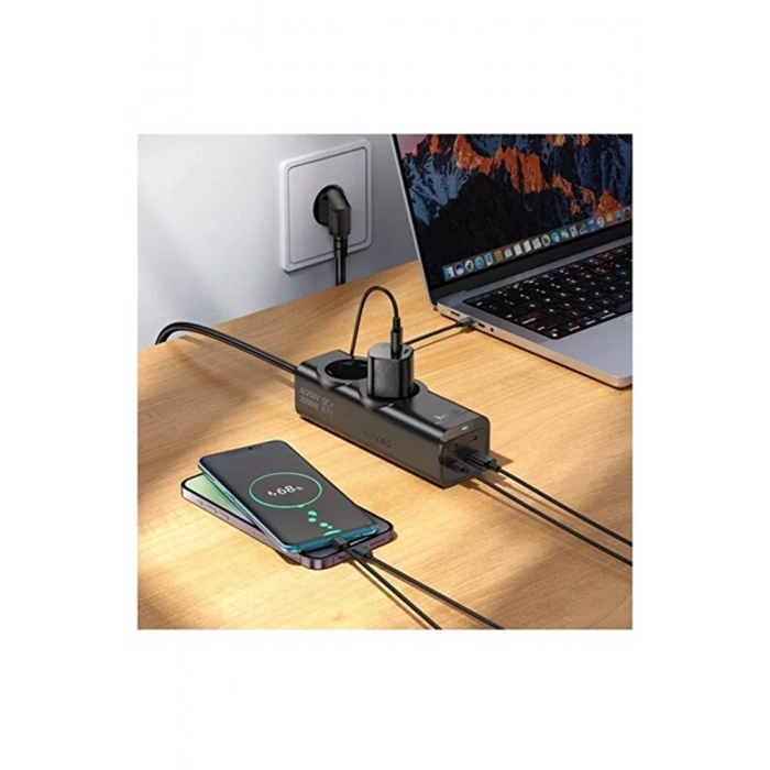 HEYF 67w Hızlı Şarjlı Akıllı Çoklu Priz – 2000w Güç, 2 Usb-c + 2 Usb-a Çıkışlı, Telefon & Laptop Uyumlu