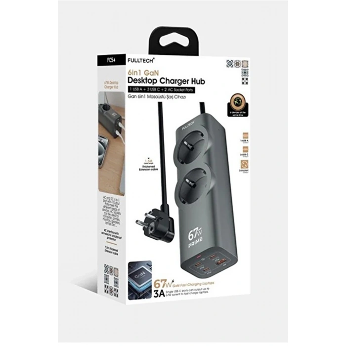 HEYF 67w Hızlı Şarjlı Akıllı Çoklu Priz – 2000w Güç, 2 Usb-c + 2 Usb-a Çıkışlı, Telefon & Laptop Uyumlu