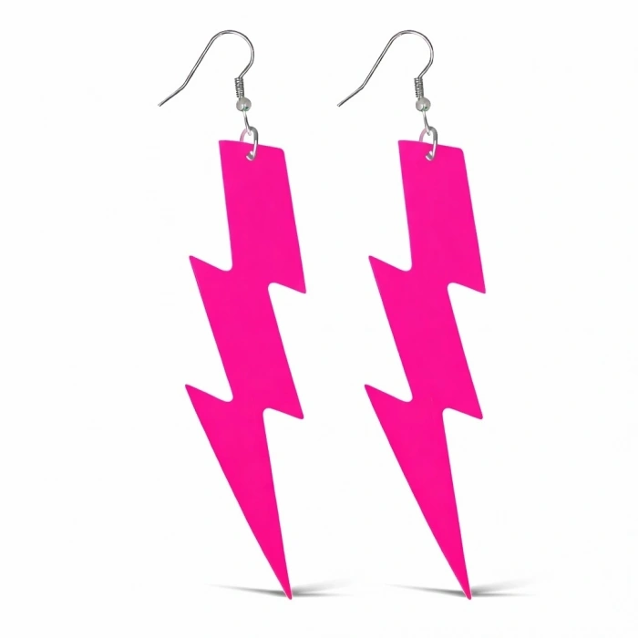 HEYF 80’ler 9039lar Retro Neon Pembe Şimşek Küpe 10 Cm