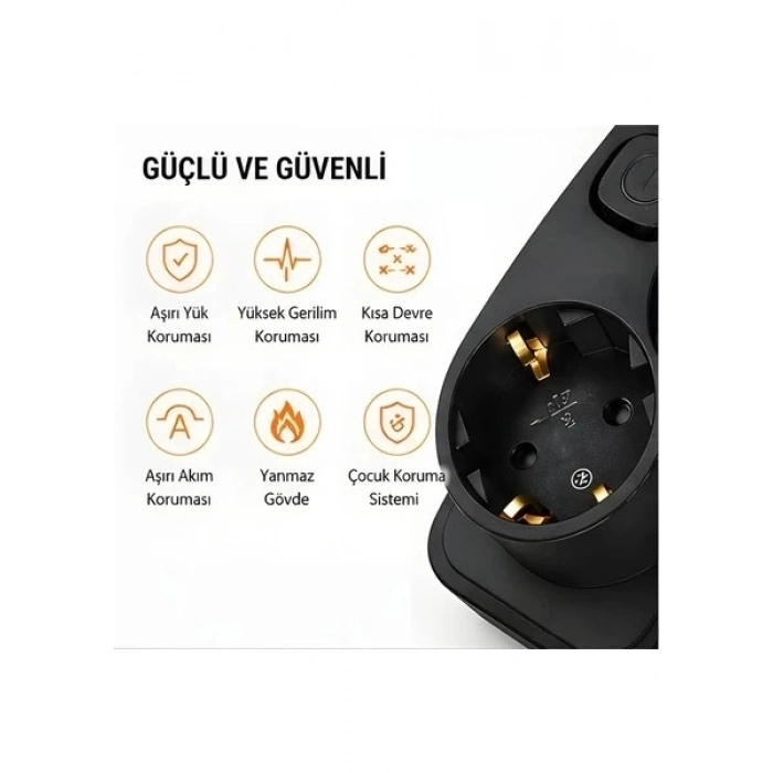 HEYF Akım Korumalı 5’li Priz 2xusb 2xtype-c Çıkış Akım Koruma Çoklu Priz Çoğaltıcı Anahtarlı Ftr-31 Siyah