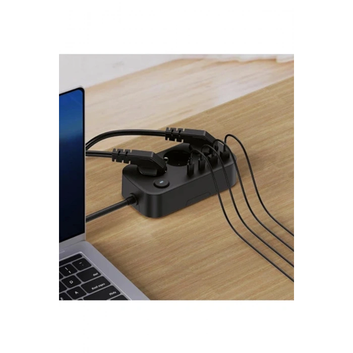 HEYF Akım Korumalı Priz 2 Usb + 2 Type-c Girişli 2 Metre Kablosu Anahtarlı Ve Duvara Monte Edilebilir