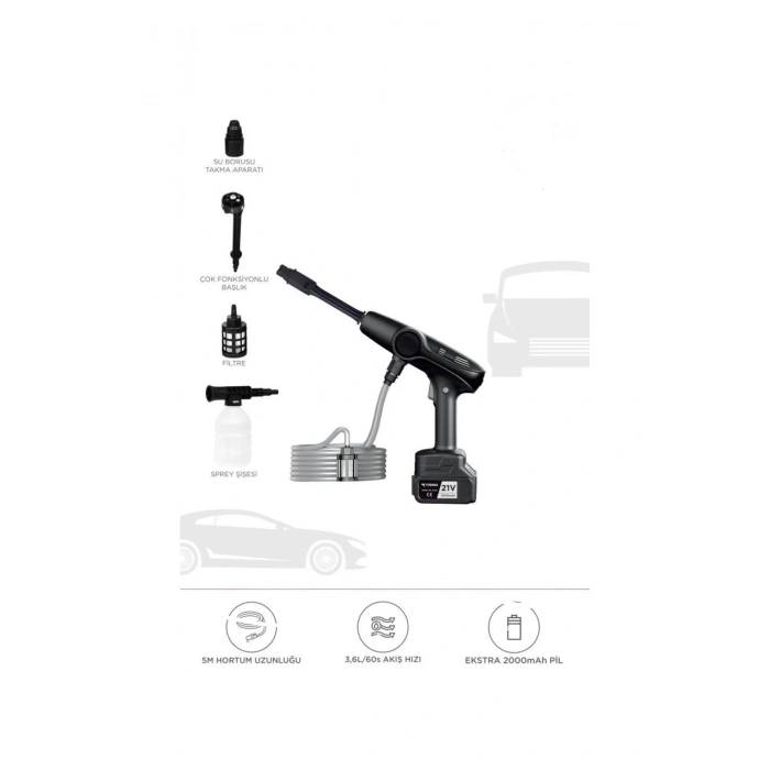 HEYF Akülü Şarjlı Yüksek Basınçlı Oto Araba Bahçe Yıkama,temizleme Su Sı