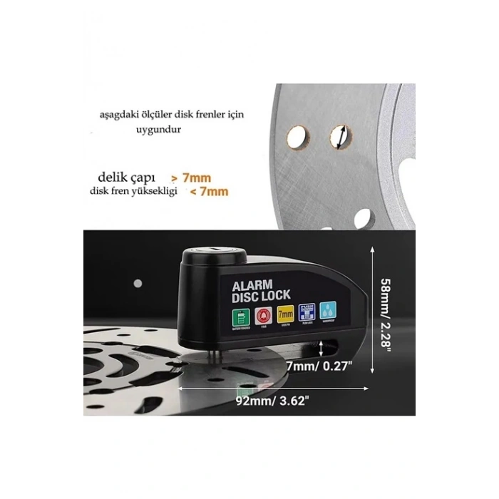 HEYF Alarmlı Disk Kilidi Motorsiklet Scooter Bisiklet Sesli Alarm 110 Desibel Yüksek Ses
