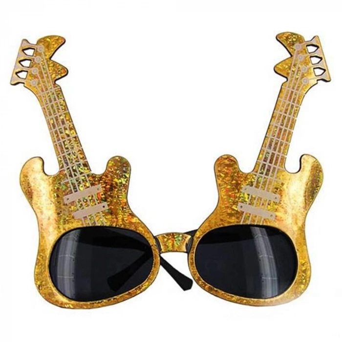 HEYF Altın Renk Rockn Roll Gitar Şekilli Parti Gözlüğü 15x15 Cm
