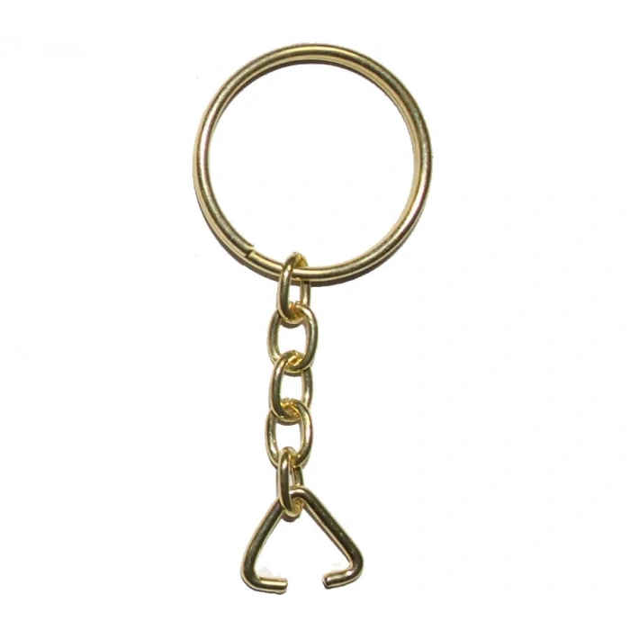 HEYF Anahtarlık Halkası, Halka + Zincir + Üçgen, 24mm, Altın, Sarı, 1 Adet