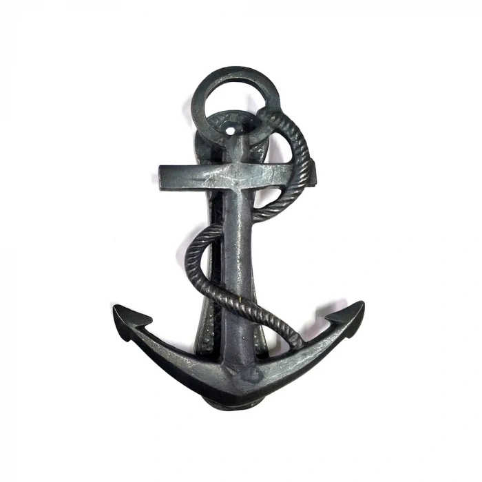 HEYF Antika Tarz Dekoratif Pirinç Halatlı, Çapa, Denizci, Gemici Kapı Tokmağı, Taktak - 170x60mm, Oksit