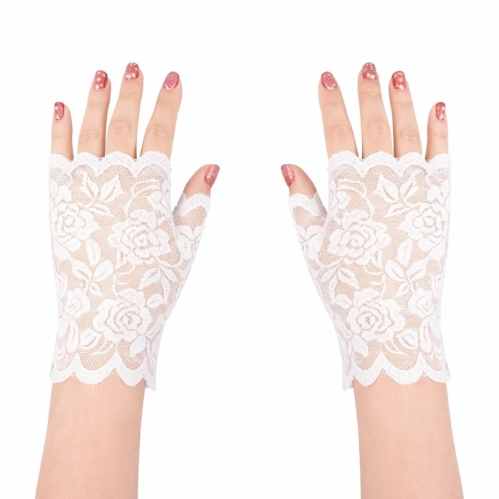 HEYF Beyaz Dantel Parmaksız Kısa Eldiven