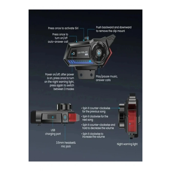 HEYF Bt57 Motosiklet Kask Kulaklık Intercom Işıklı Motorsiklet Interkom