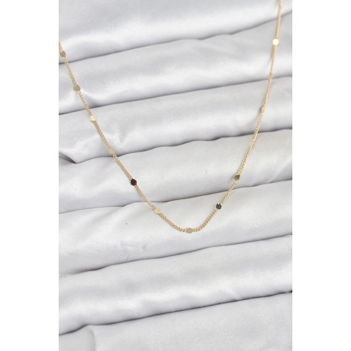 HEYF CM 14K Gold Renk Ezme Pul Model 60 cm Kadın Kolye