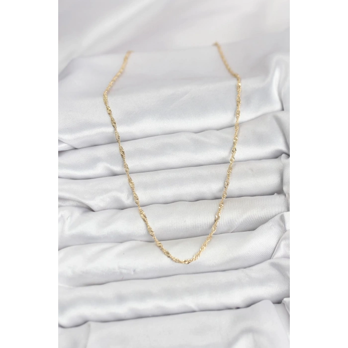 HEYF CM 14K Gold Renk Yassı Burgulu Model Kadın Kolye