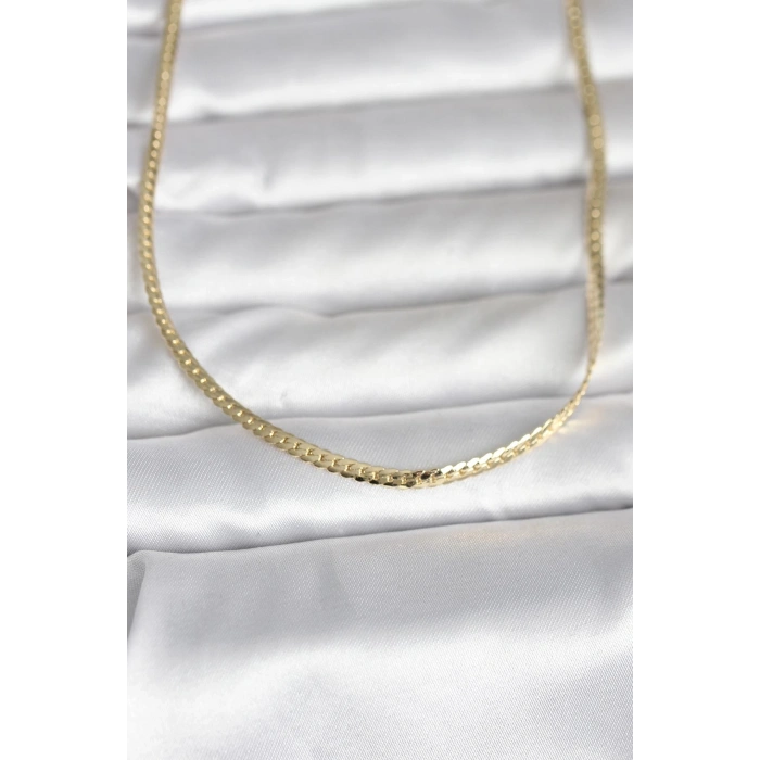 HEYF CM 14K Gold Renk Yassı Zincir Model 45 cm Kadın Kolye