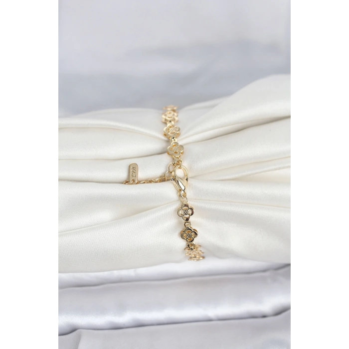 HEYF CM 14K Gold Renk Yonca Model Kadın Bileklik